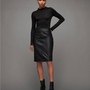 All Saints Lucille Leather Zip Up Midi Pencil Skirt